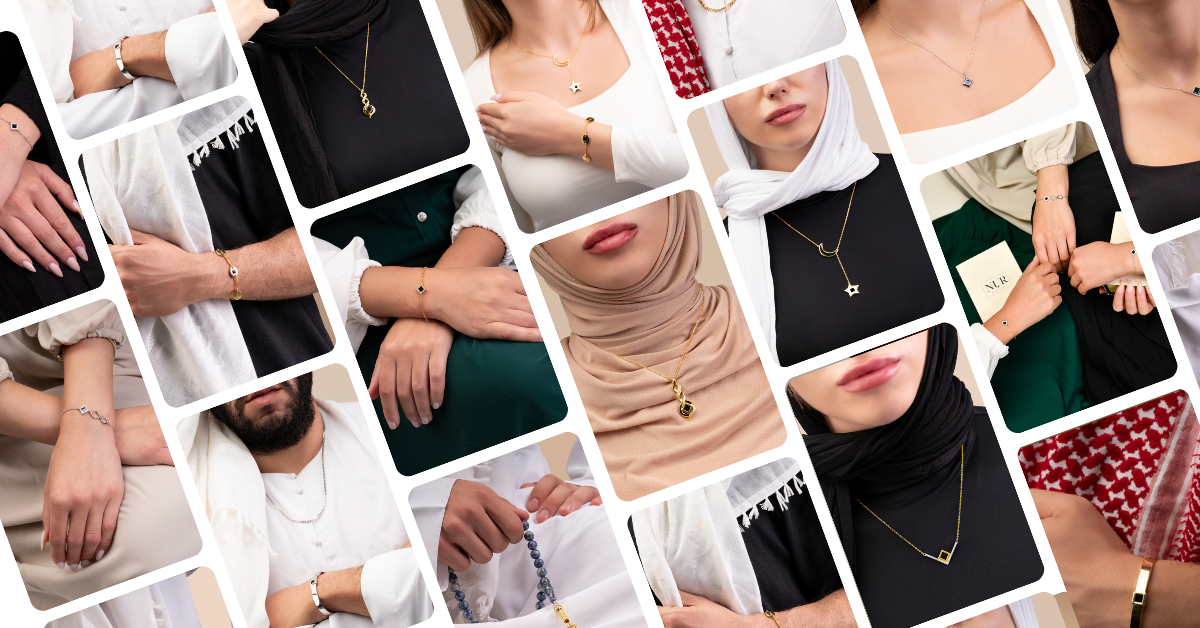 Collage of people wearing various pieces of jewelry.
