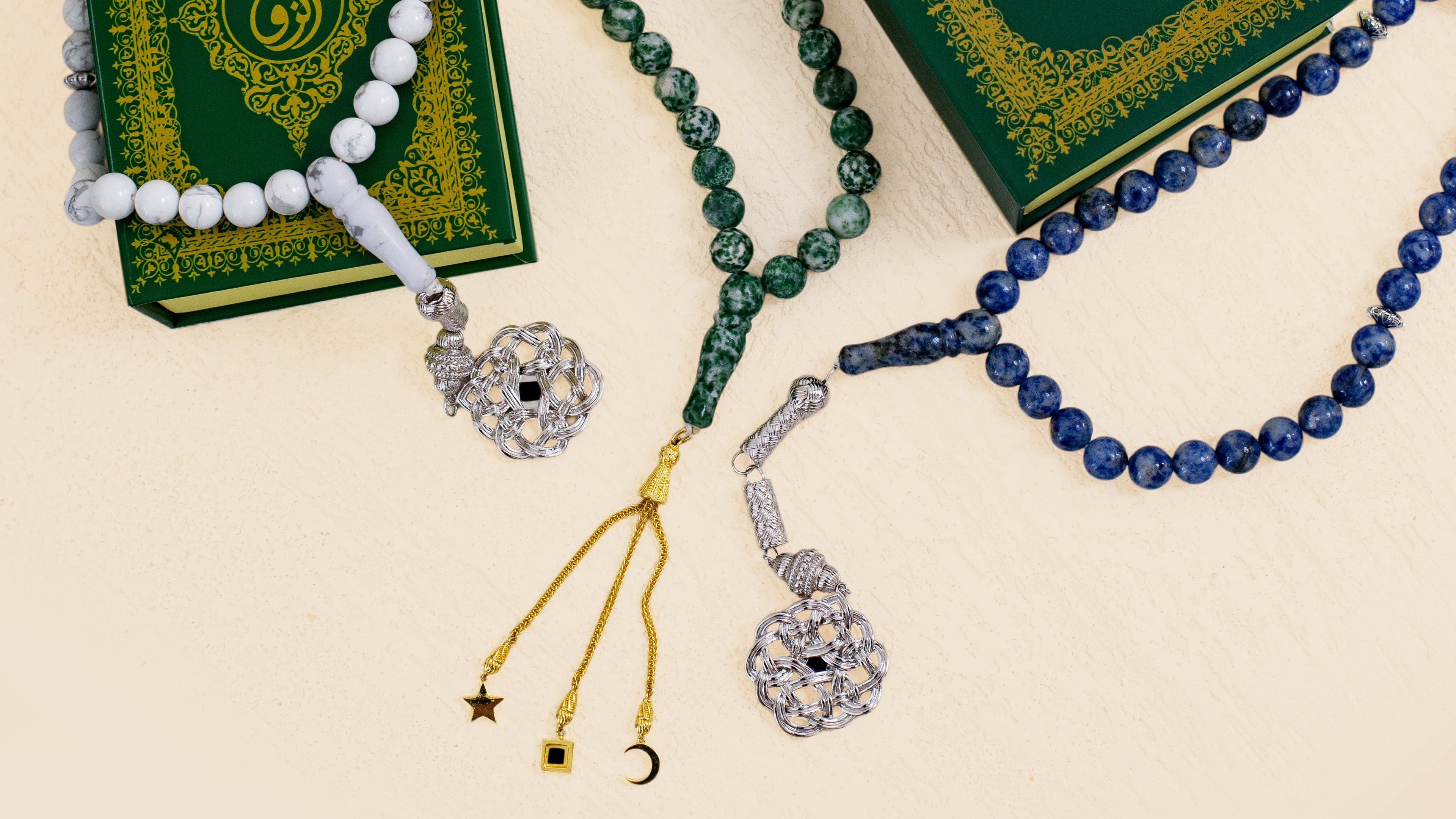 A jewelry piece displayed on a light surface, featuring a delicate chain with multiple connected decorative elements.