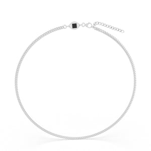 Silver chain necklace with a sleek woven design, displayed on a white background.