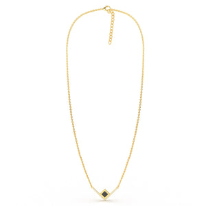 Gold necklace with an intertwined pendant featuring a square black nano chip containing the full Quran, displayed on a white background.