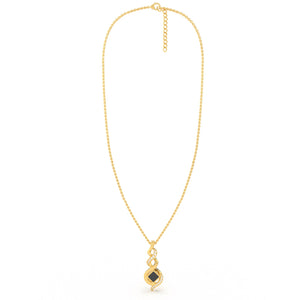 Gold necklace with an intertwined pendant featuring a square black nano chip containing the full Quran, displayed on a white background.