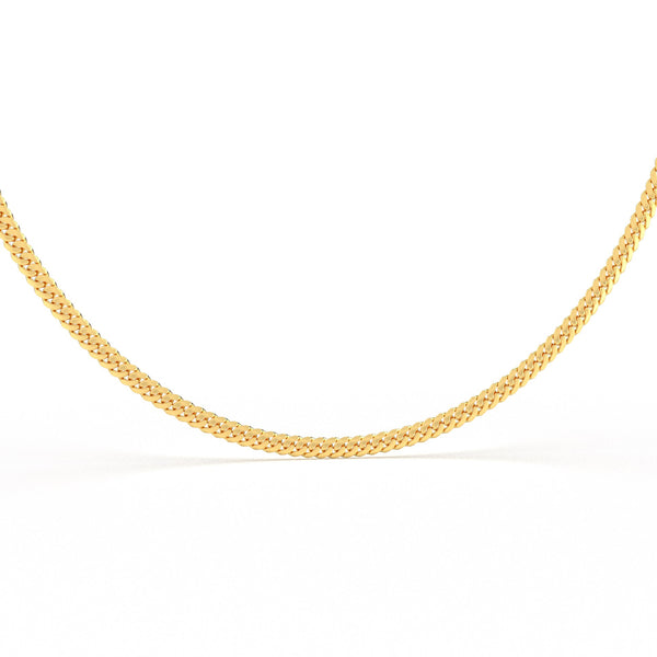 Gold Cuban chain necklace featuring a black nano chip near the clasp that contains the full Quran, displayed on a white background.