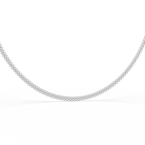 Silver Cuban chain necklace featuring a black nano chip near the clasp that contains the full Quran, displayed on a white background.